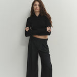 Şener Besim Multibutton Cardi in Black, full-length styled view