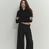 Şener Besim Multibutton Cardi in Black, full-length styled view