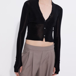 Multibutton chiffon cardigan black close up — Şener Besim