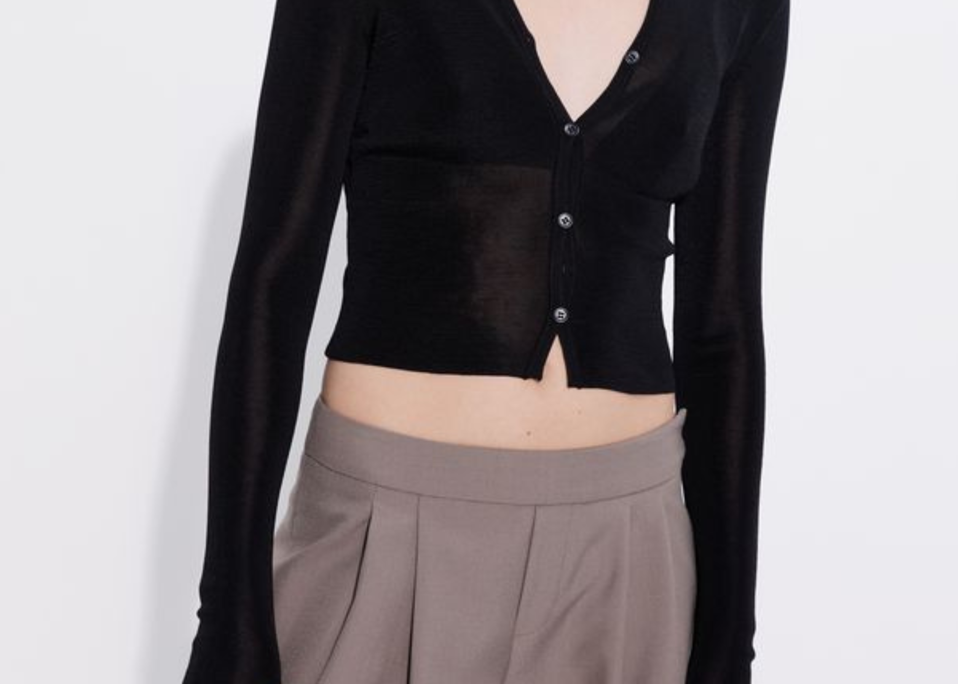 Multibutton chiffon cardigan black close up — Şener Besim