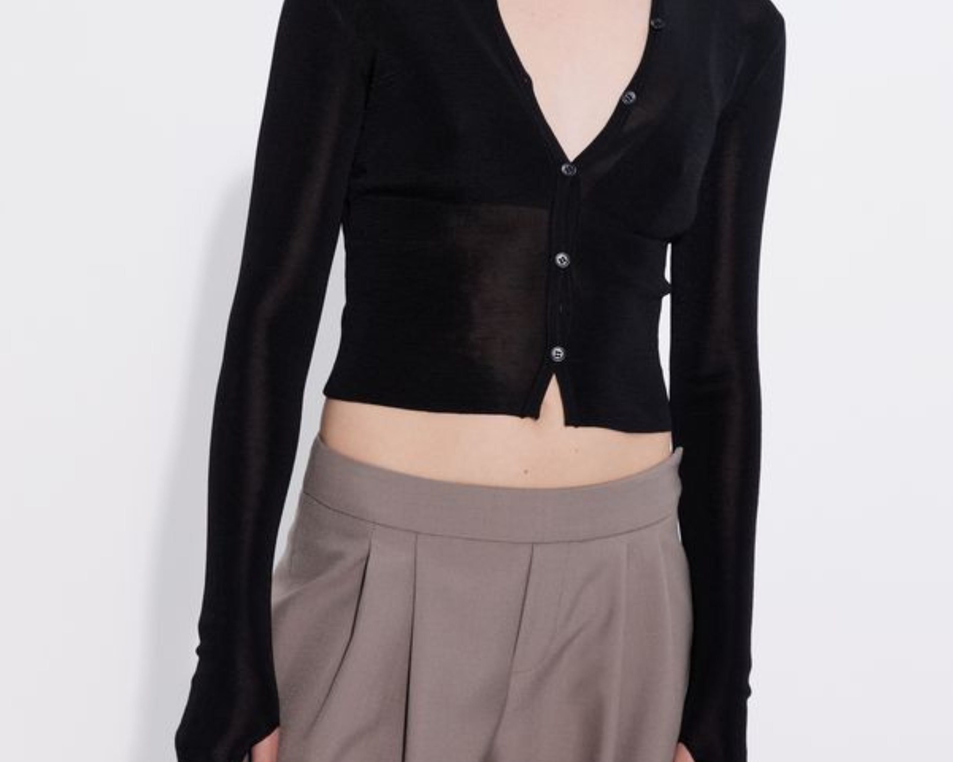 Multibutton chiffon cardigan black close up — Şener Besim