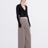 Şener Besim black multibutton chiffon cardigan side view