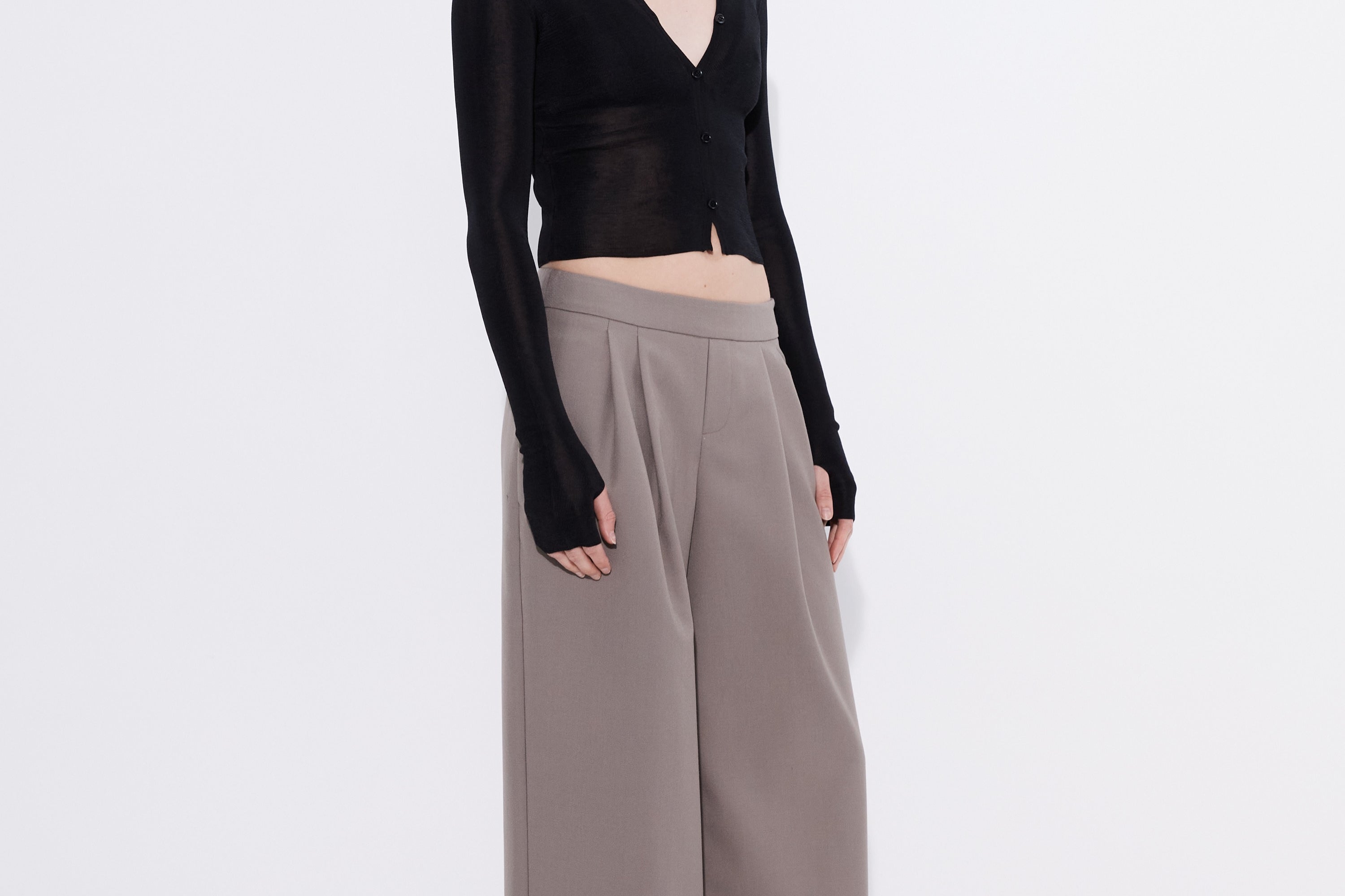 Şener Besim black multibutton chiffon cardigan side view