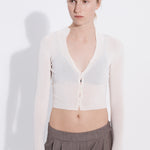 Multibutton cropped chiffon cardigan off white front view — Şener Besim