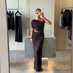 Burgundy floor length off shoulder dress — Şener Besim boutique