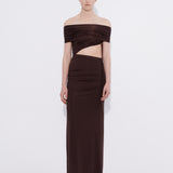 Off shoulder maxi dress in burgundy — Şener Besim