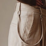 Şener Besim Pleat Pant in beige, waistband and pocket detail