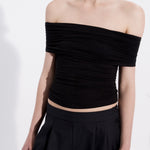 Ruched off shoulder black top — Şener Besim