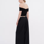 Off shoulder ruched top in blackback view - Şener Besim boutique