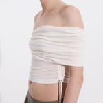 Ruched off shoulder white top — Şener Besim