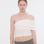 White stretch ruched top with elasticated neckline