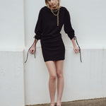 Şener Besim Sculptured Dress in black, worn