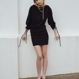 Şener Besim Sculptured Dress in black, worn