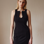 Şener Besim Sculptured Dress in black, worn