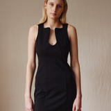 Şener Besim Sculptured Dress in black, worn