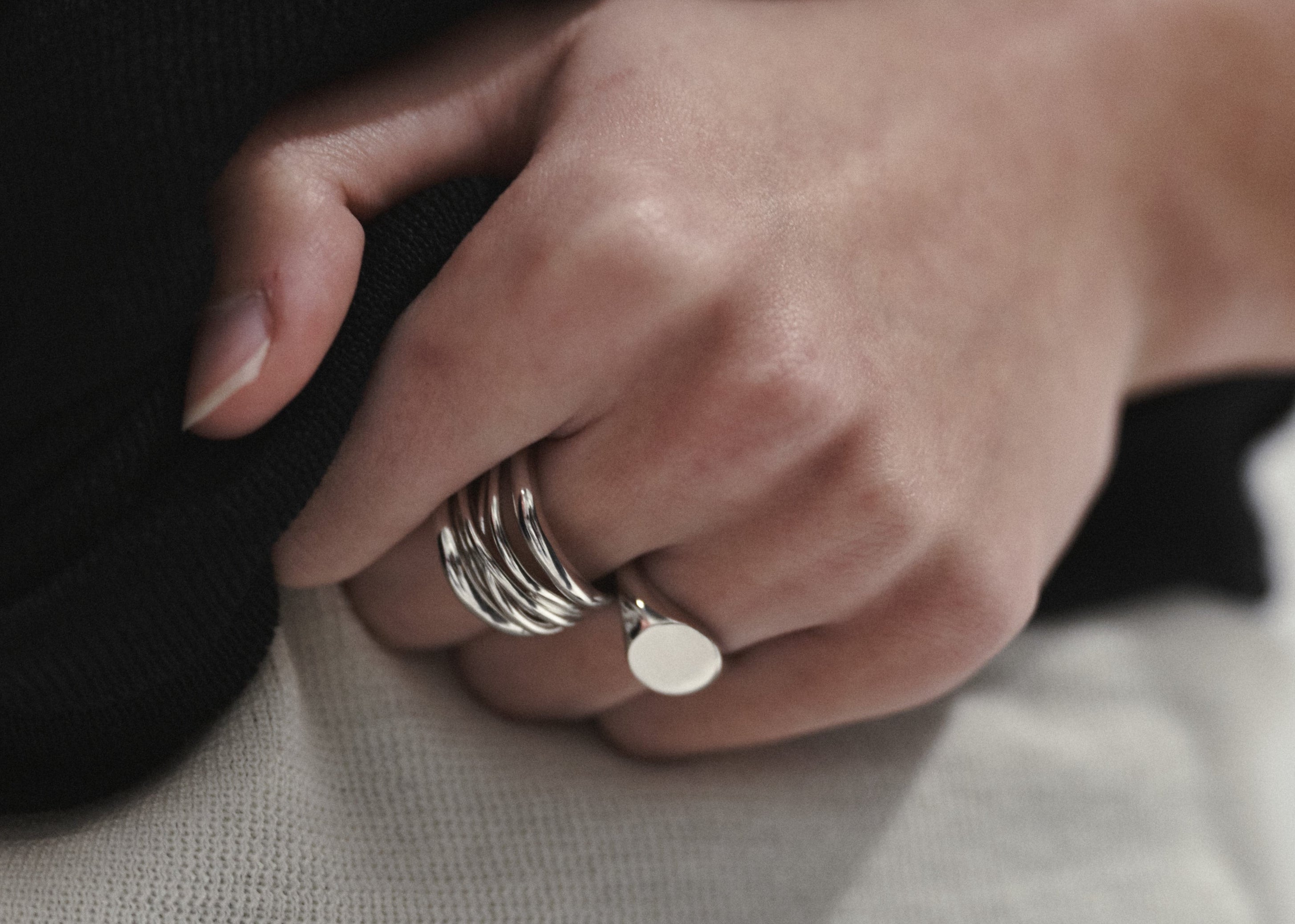 Unisex Signet Ring by Şener Besim in Sterling Silver worn on model