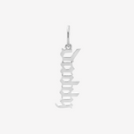 Daddy Gothic Charm Silver by Şener Besim in sterling silver with rhodium plating, featuring “Daddy” in gothic lettering