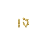 A pair of gold hoop earrings with spike details, crafted from 14k gold vermeil on a sterling silver base, displayed against a white background.