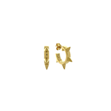 A pair of gold hoop earrings with spike details, crafted from 14k gold vermeil on a sterling silver base, displayed against a white background.