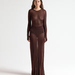 The T-Bar Long Dress in Chocolate - Front View