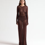 The T-Bar Long Dress in Chocolate - Front View