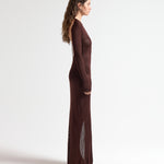 The T-Bar Long Dress in Chocolate - Back View