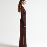 The T-Bar Long Dress in Chocolate - Back View