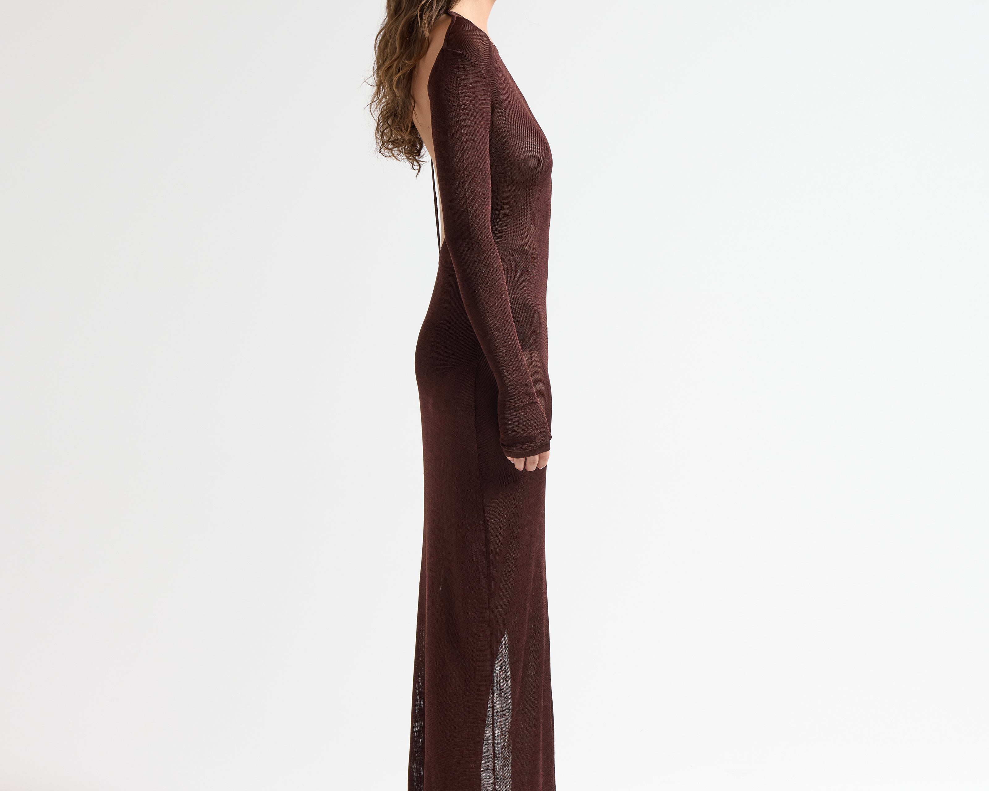 The T-Bar Long Dress in Chocolate - Back View