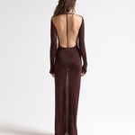 The T-Bar Long Dress in Chocolate - Side View