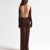 The T-Bar Long Dress in Chocolate - Side View