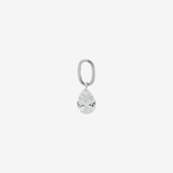 Şener Besim Teardrop Charm with crystal cubic zirconia in rhodium plating, flat lay