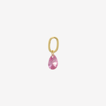 Şener Besim Teardrop Charm with pink rose quartz cubic zirconia stone, sterling silver with 14ct gold plating, buildable collection