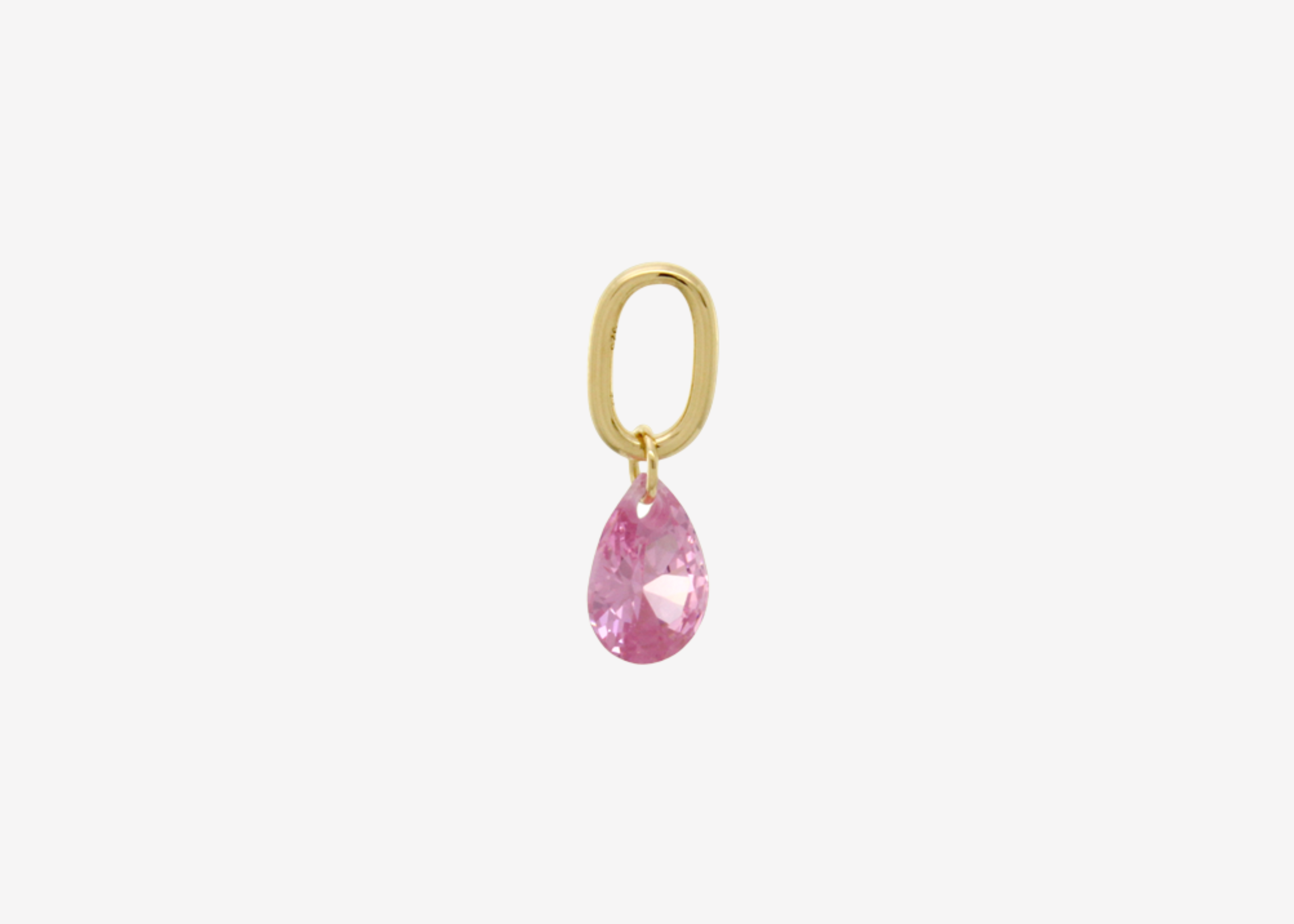 Şener Besim Teardrop Charm with pink rose quartz cubic zirconia stone, sterling silver with 14ct gold plating, buildable collection
