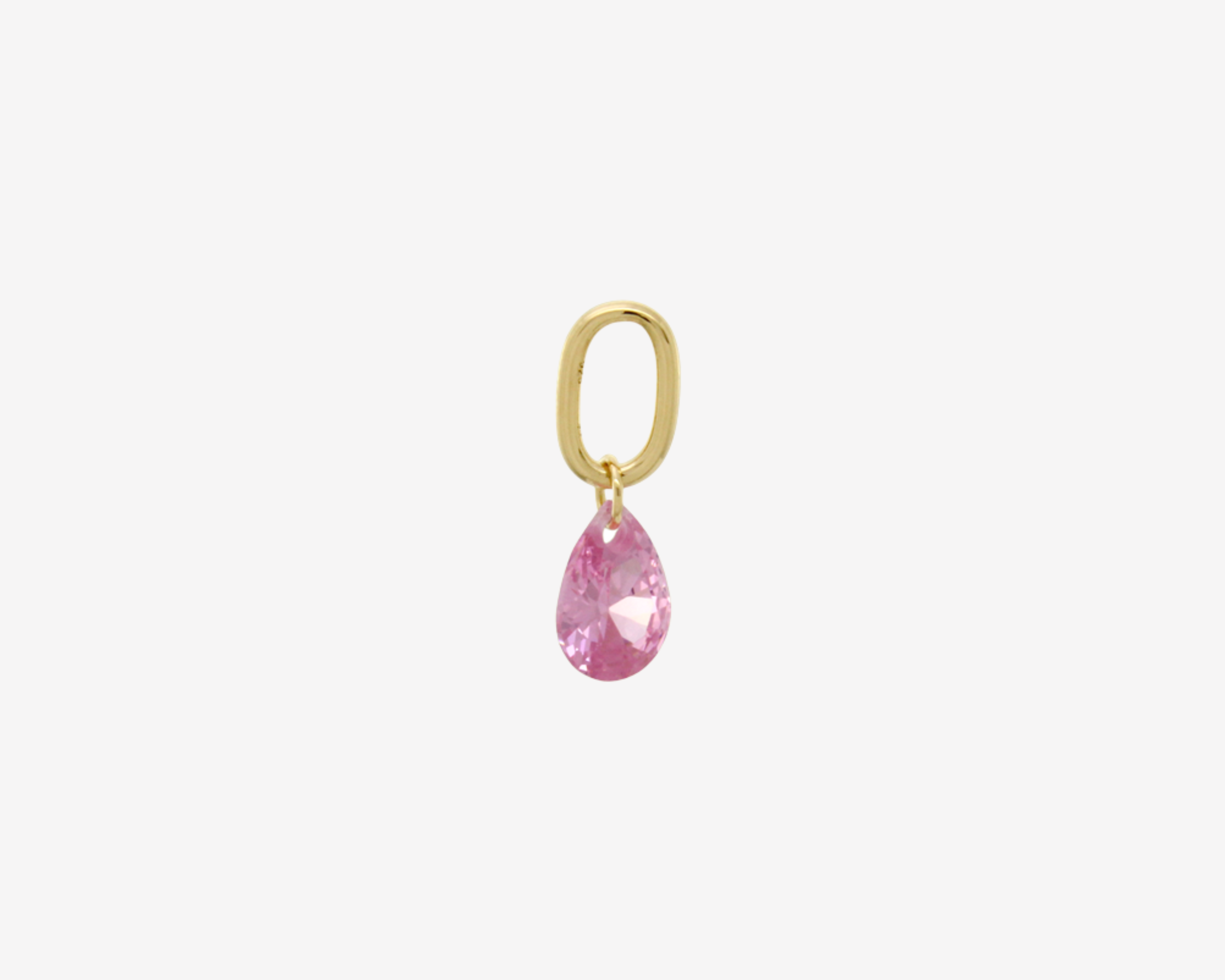 Şener Besim Teardrop Charm with pink rose quartz cubic zirconia stone, sterling silver with 14ct gold plating, buildable collection