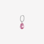 Şener Besim Teardrop Charm with pink rose quartz cubic zirconia in rhodium plating, flat lay