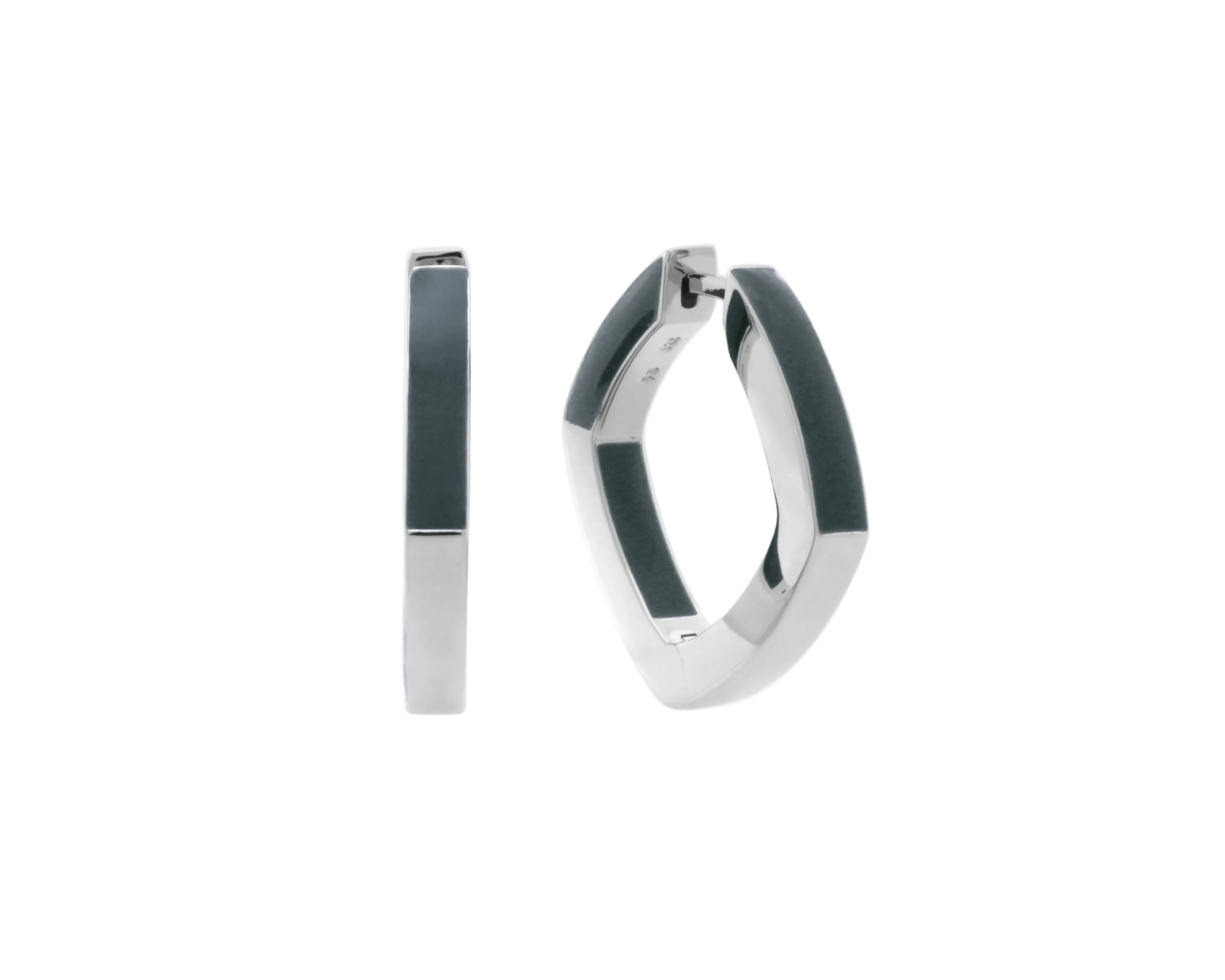Şener Besim Enamel Thick Accent Hoop in Blue, Grey, and Silver - Main View