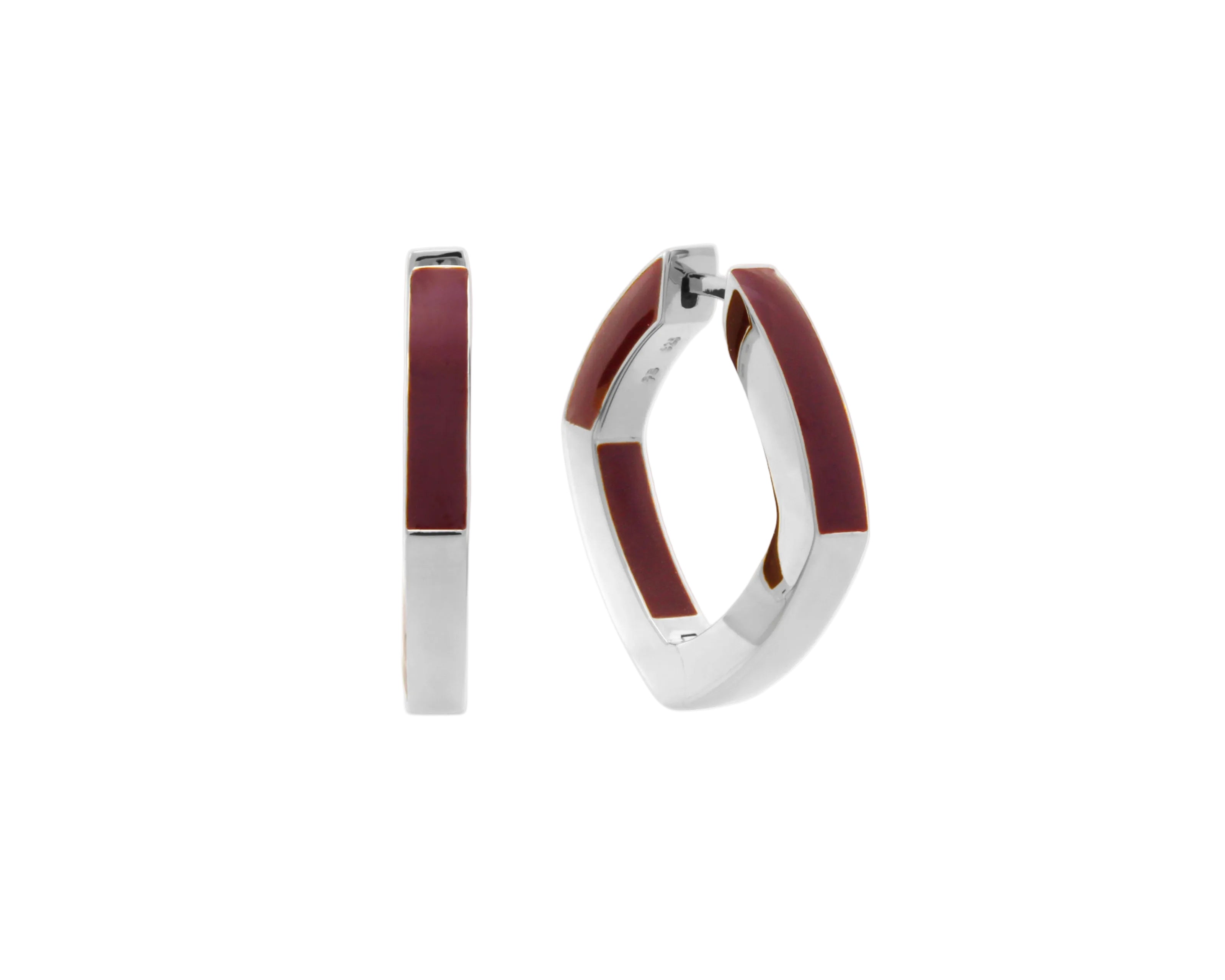 Şener Besim Enamel Thick Accent Hoop in Burgundy and Silver - Main View