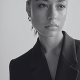 sener besim thick statement earrings on model