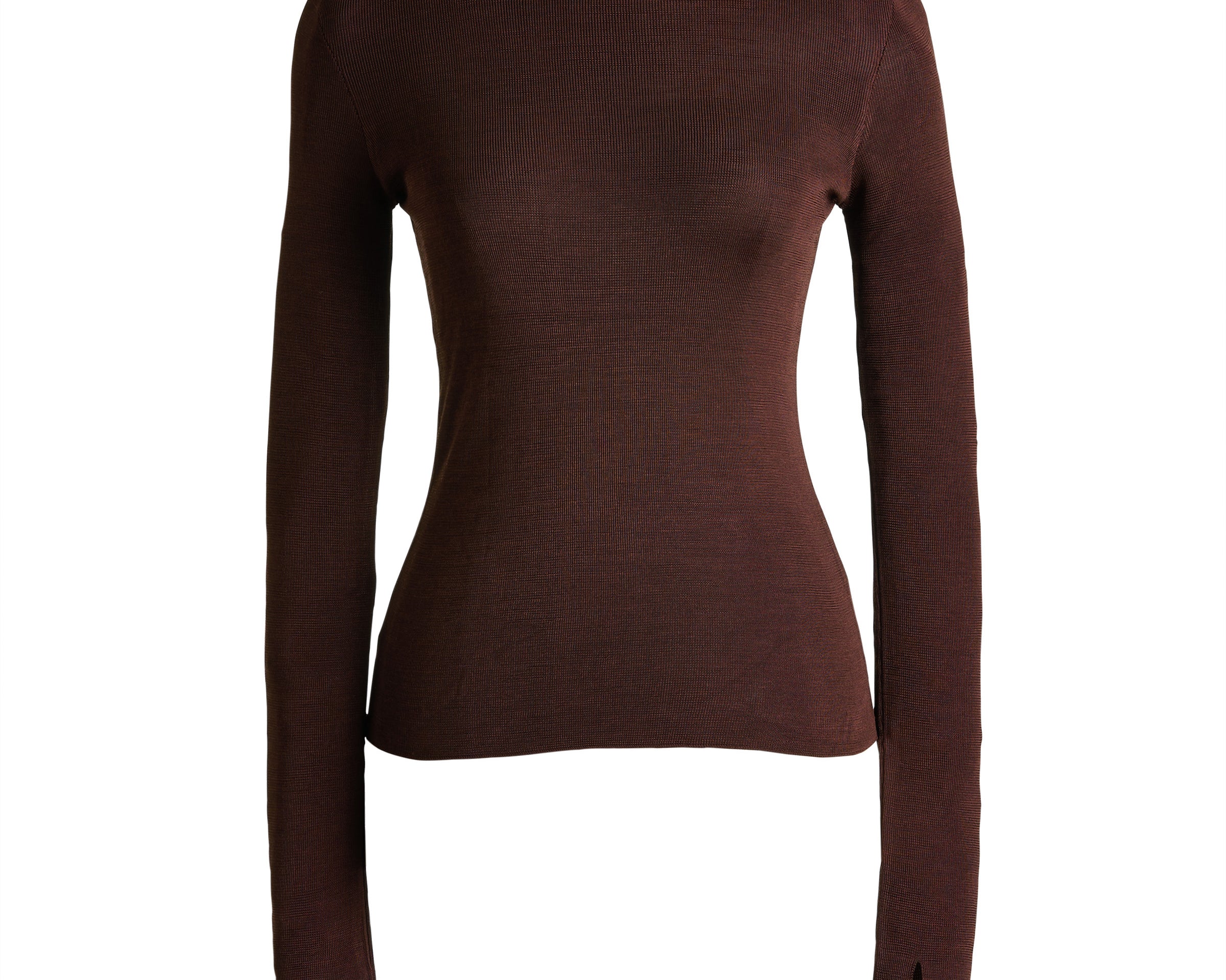 Thumbhole crewneck top in chocolate — Şener Besim