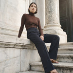Thumbhole turtleneck in brown featured on model — Şener Besim