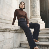 Thumbhole turtleneck in brown featured on model — Şener Besim
