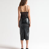 thin strap sheer singlet back view of model wearing sener besim