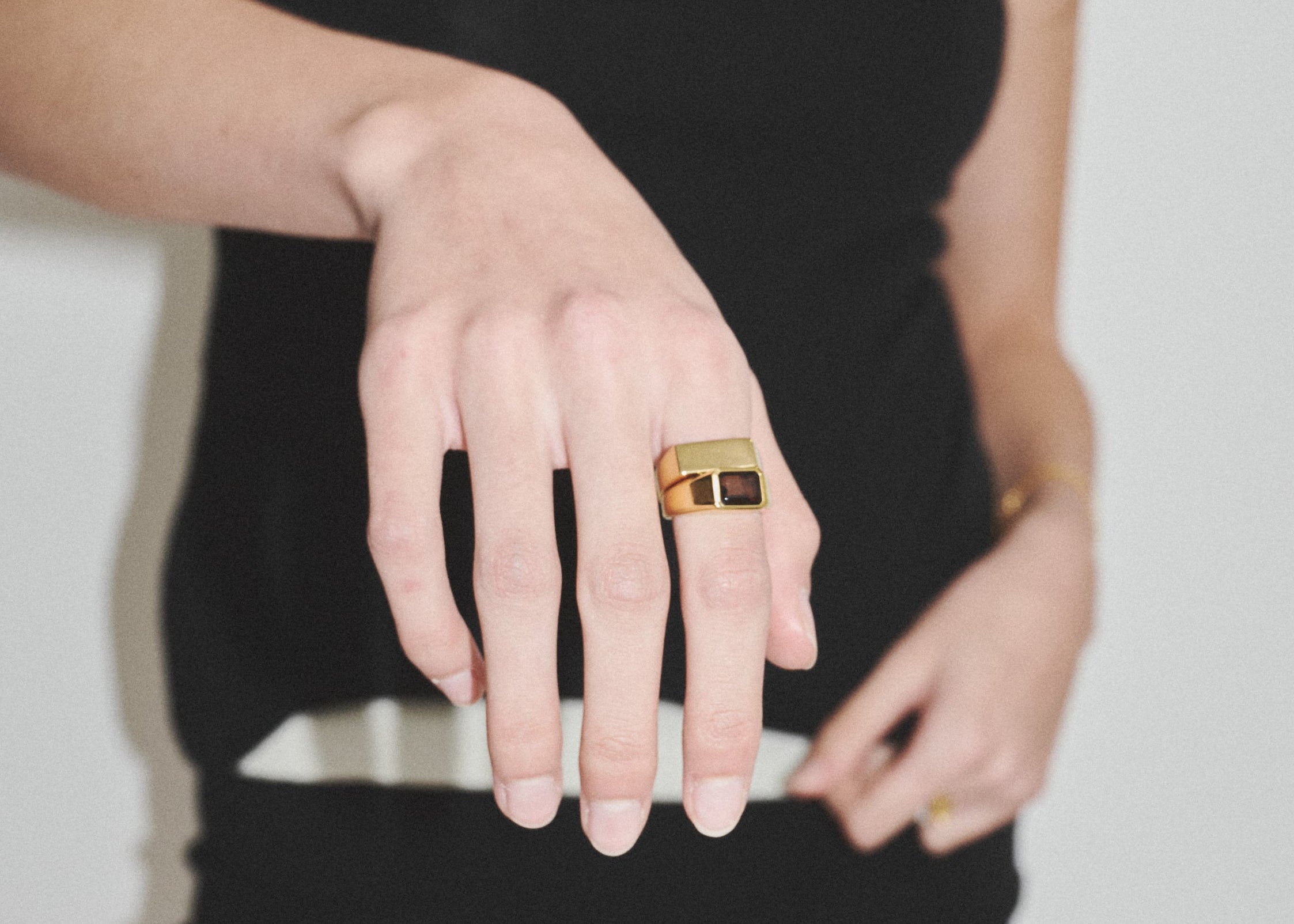 Şener Besim Unisex Gem Ring with Smokey Quartz worn on model