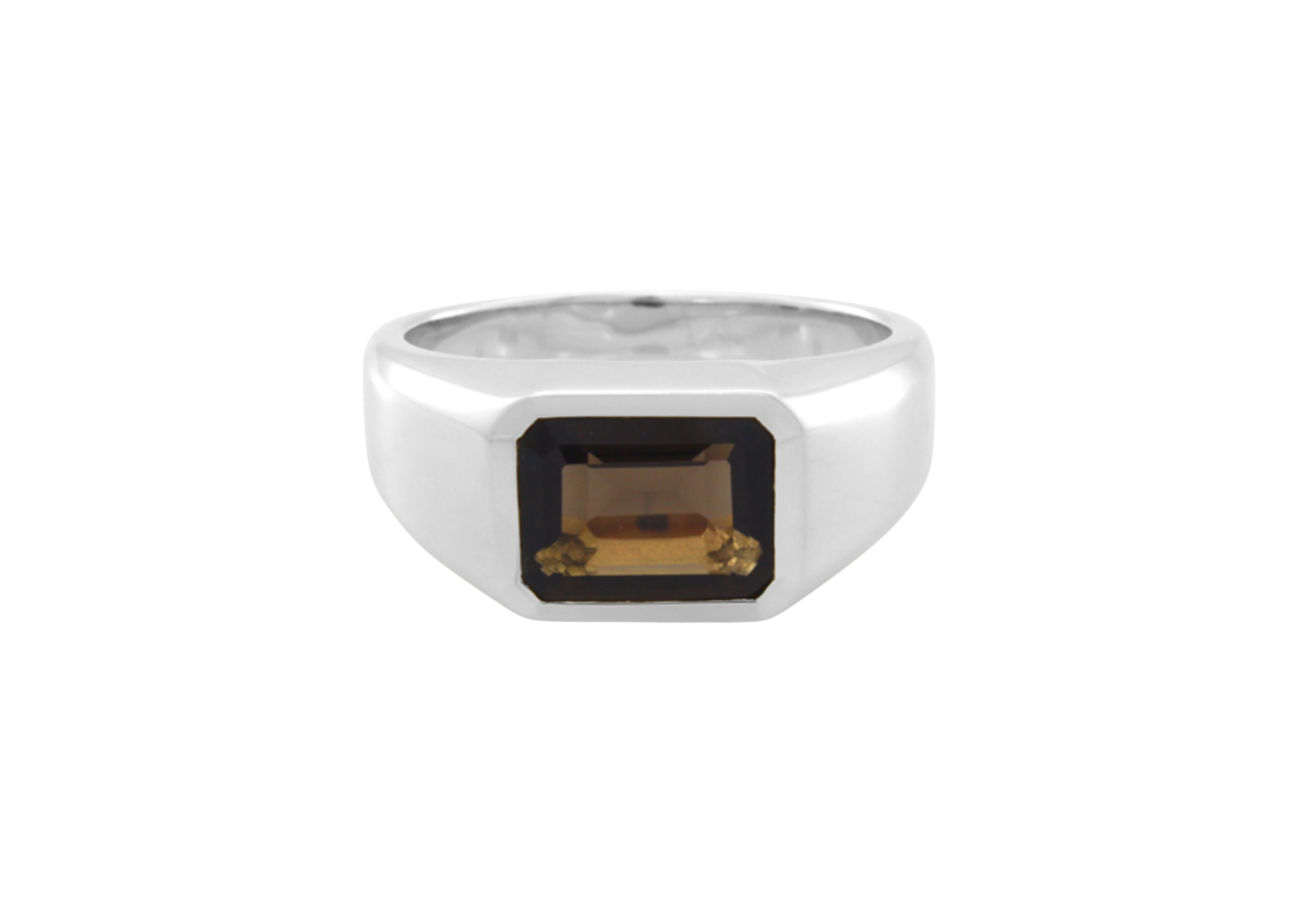 Şener Besim Unisex Gem Ring in rhodium plating with smoky quartz — Silver