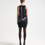 relaxed vegan leather tank top sleeveless on model sener besim