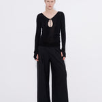Black wide leg pant pleat detail — Şener Besim