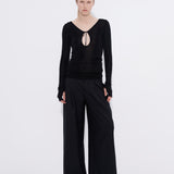 Black wide leg pant pleat detail — Şener Besim