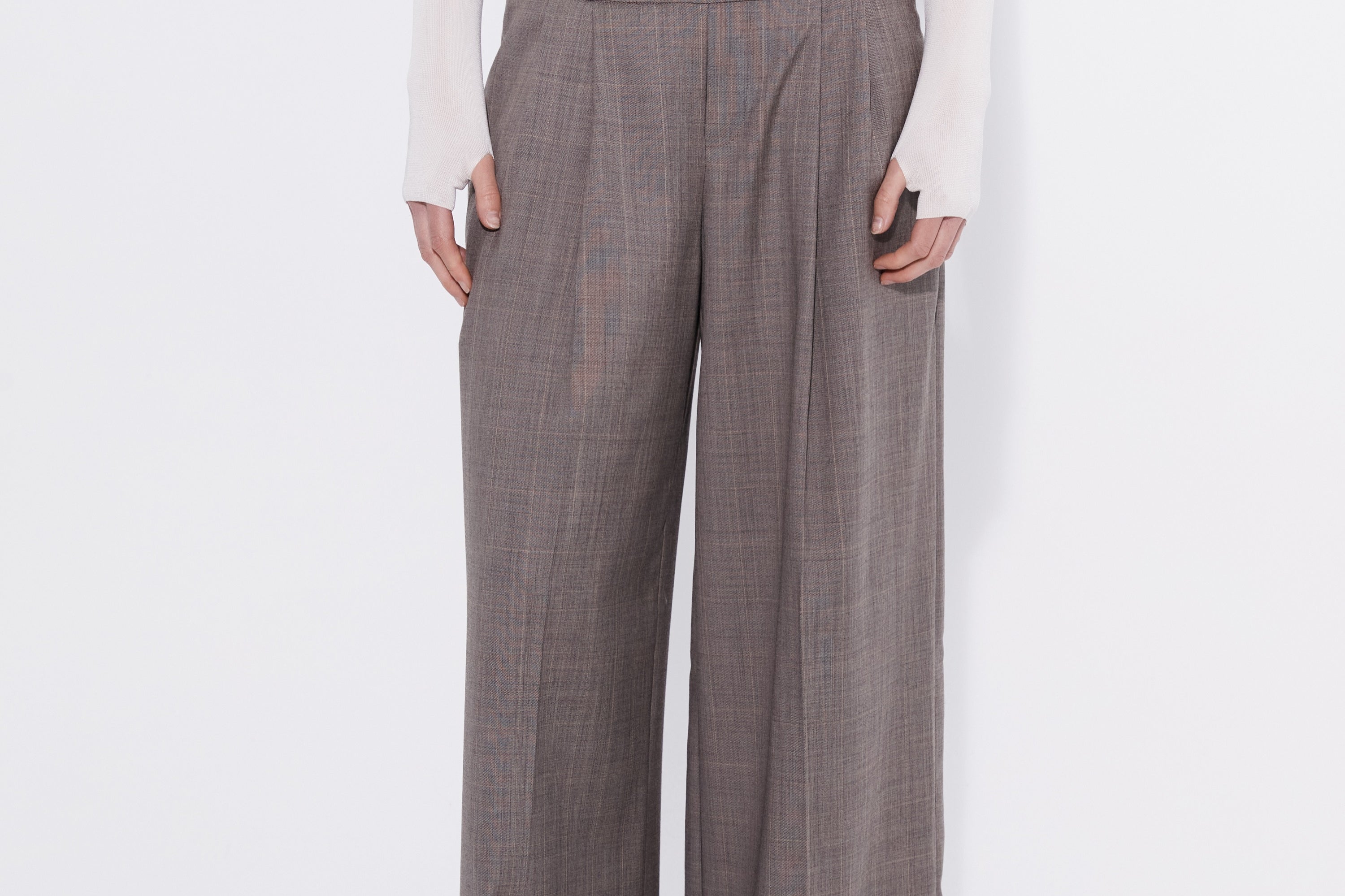 Wide leg check pant pleat detail — Şener Besim