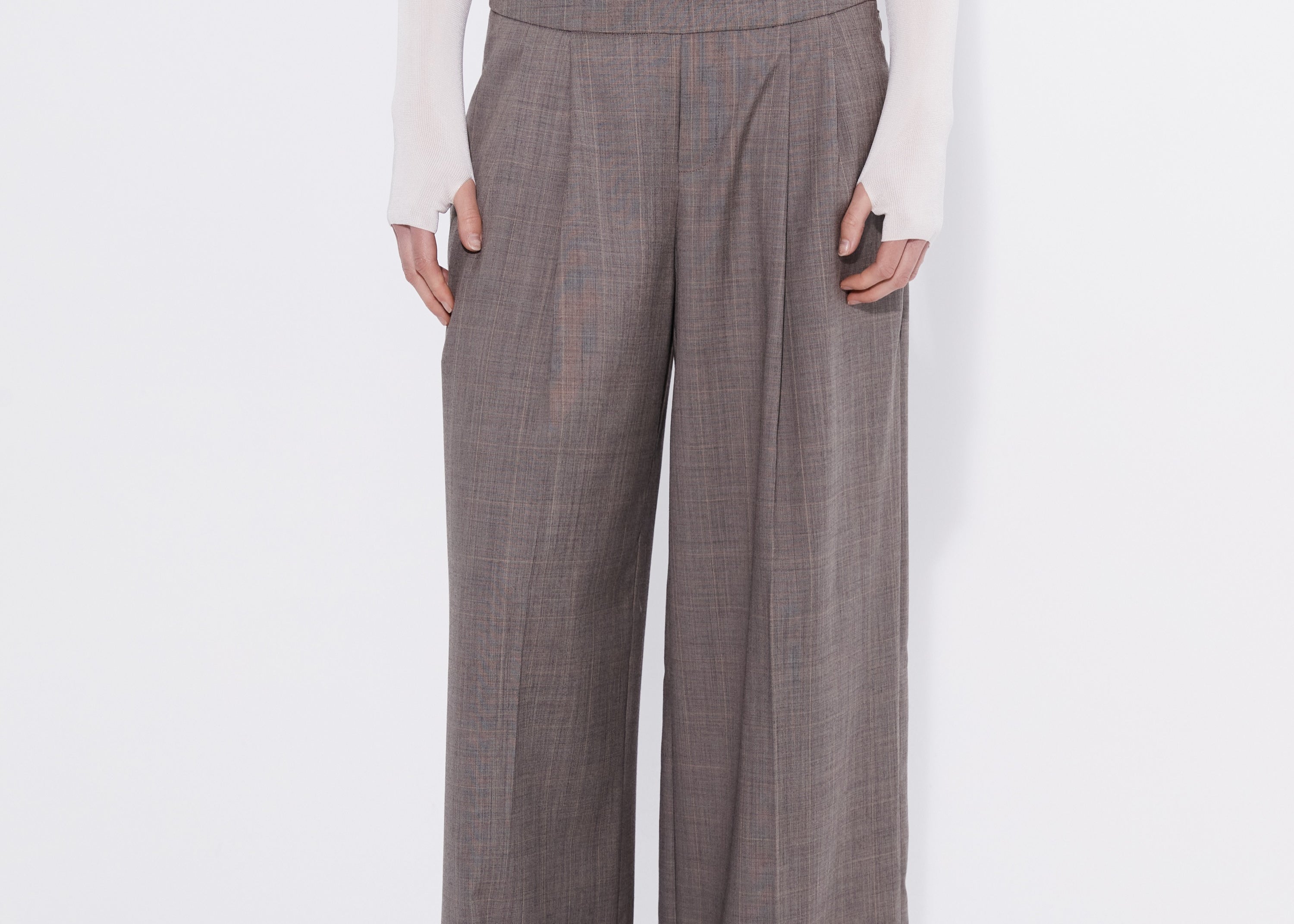 Wide leg check pant pleat detail — Şener Besim