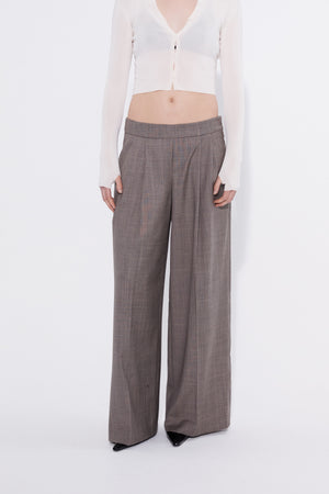 Wide leg check pant pleat detail — Şener Besim